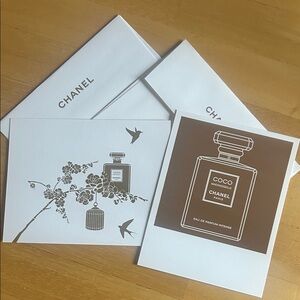 CHANEL Holiday Blank Notecard Stationery White/Gold w/ Envelope Set of 2